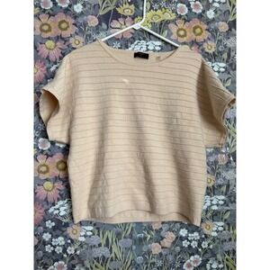 Tahari Womens Knit Top Peach Striped Short Sleeve Crew Neck XL TG